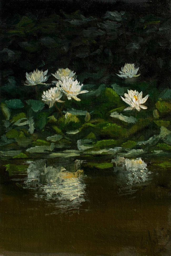 gary holding Meiji- garden-Lotus-Flower oil on linen 8x12